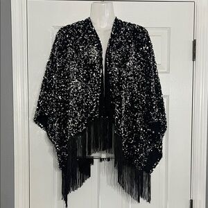 House of Harlow 1960 Black and Silver Sequin Poncho